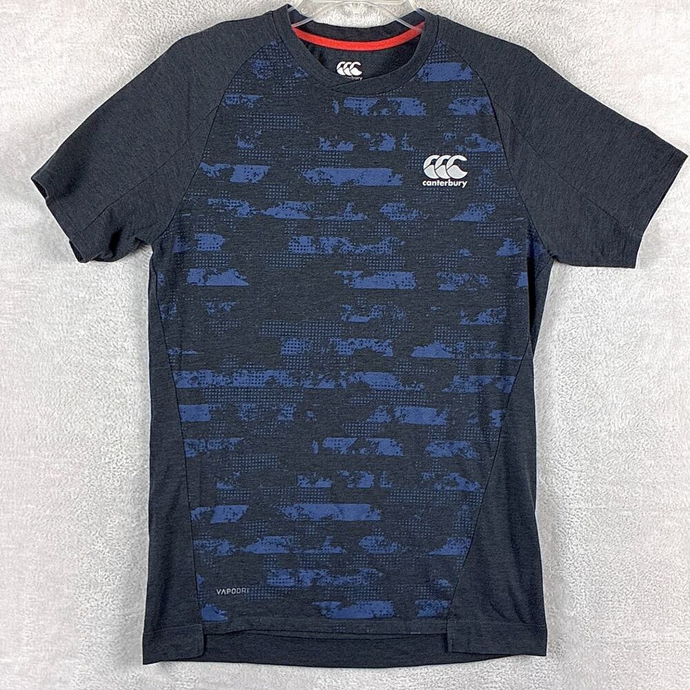 Canterbury of New Zealand Tshirt Mens S Black Blue Vapodri Performance Rugby